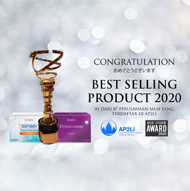 Award Best Selling Product : AFC Life Science mendapatkan penganugrahan Best Selling Product 2020 nomor 1 dari 87 perusahaan MLM yang terdaftar di AP2LI dari SOP100+ dan Utsukushi